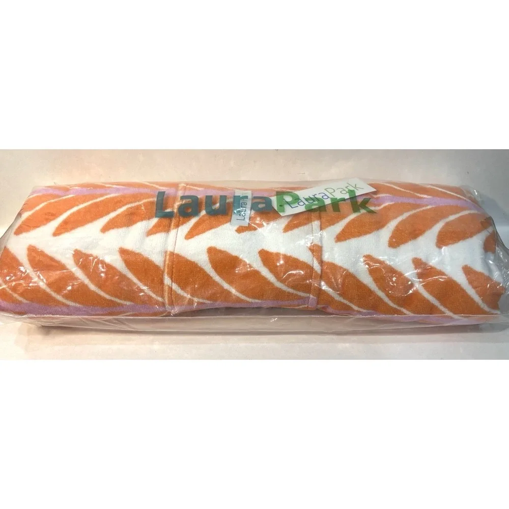 LauraPark Beach Towel Orange White Leaf Print Pool Towel Soft New Sealed